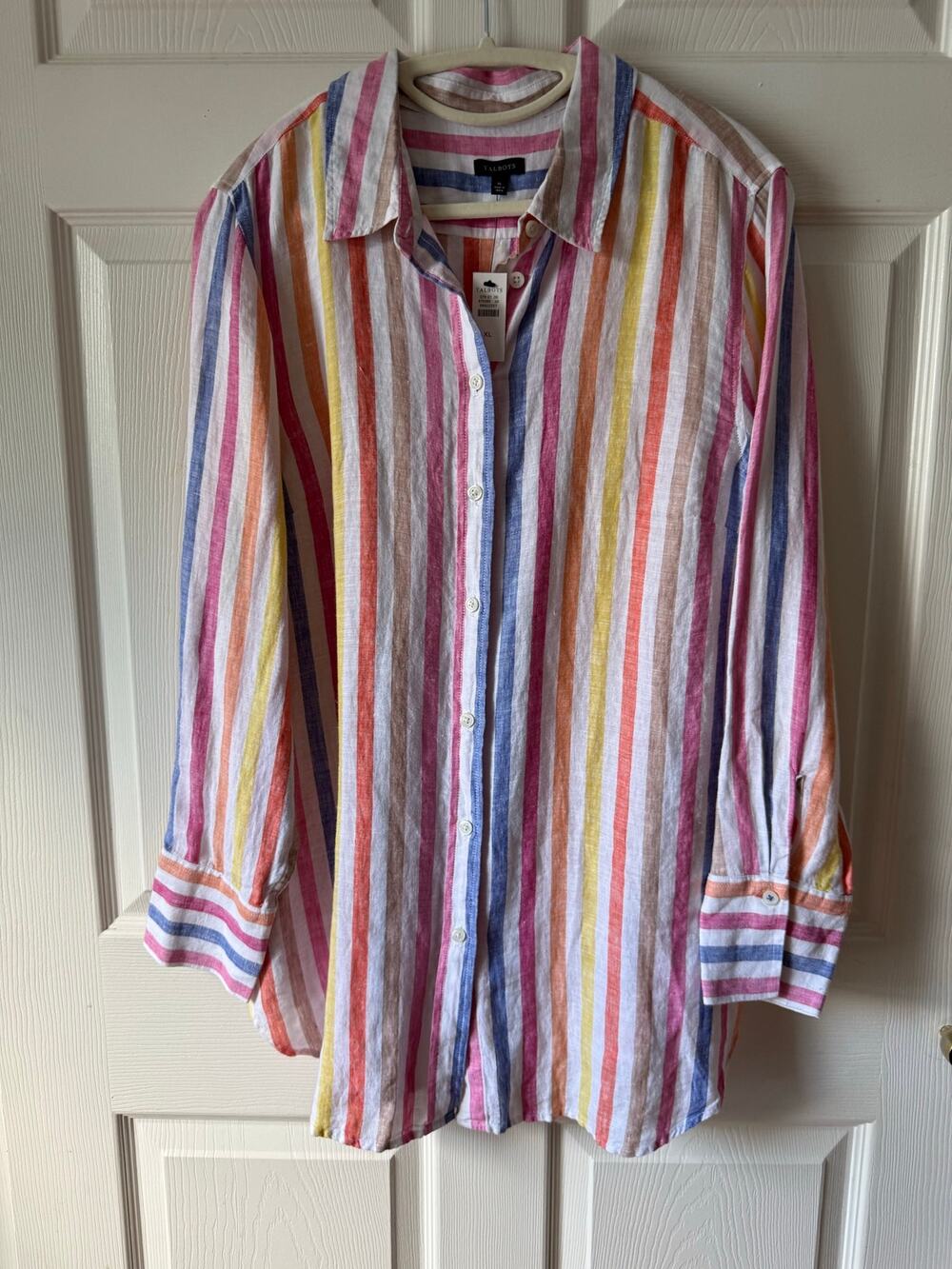 Talbots NWT 100% Linen Rainbow Stripe Button Front Shirt XL